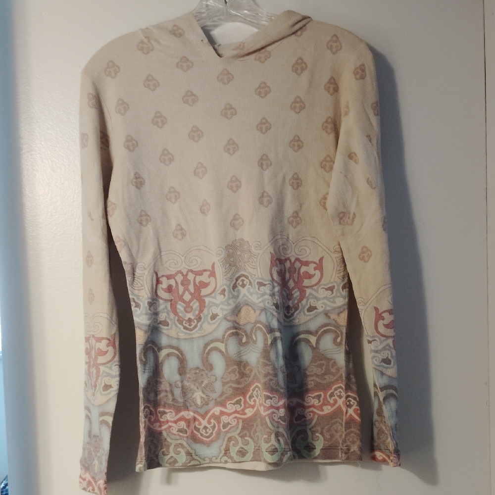 Revolution Beige and Blue Patterned Turtleneck Sweater